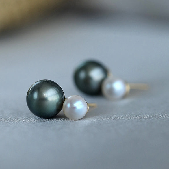 Black Pearls Tahitian South Sea Cultured Pearl Stud Earrings for Women Mother Of Pearl