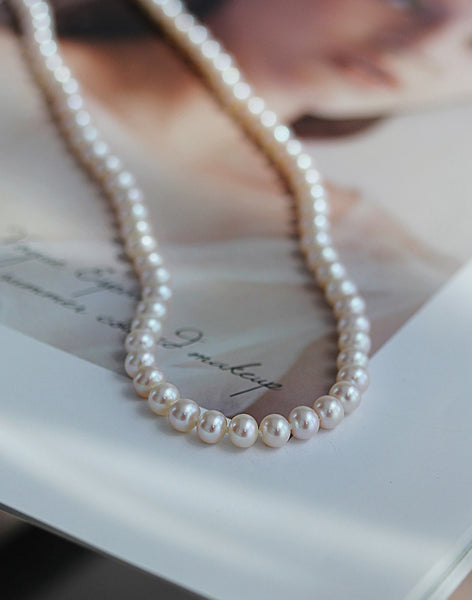 White Freshwater Cultured Pearl Necklace Strand High Luster Jewelry for Women