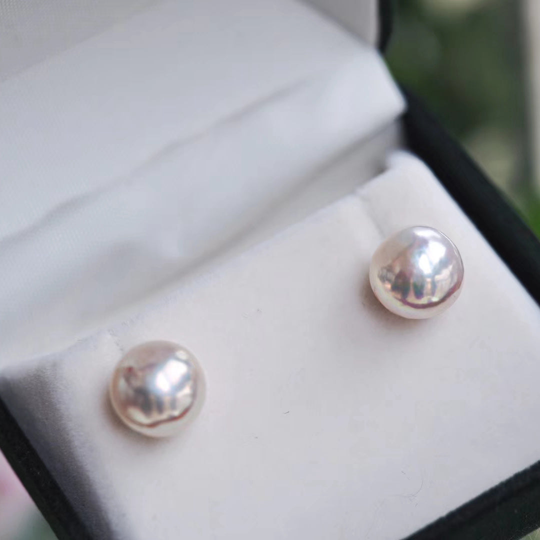 10-11mm Big Baroque Real Freshwater Pearl Stud Earrings For Women