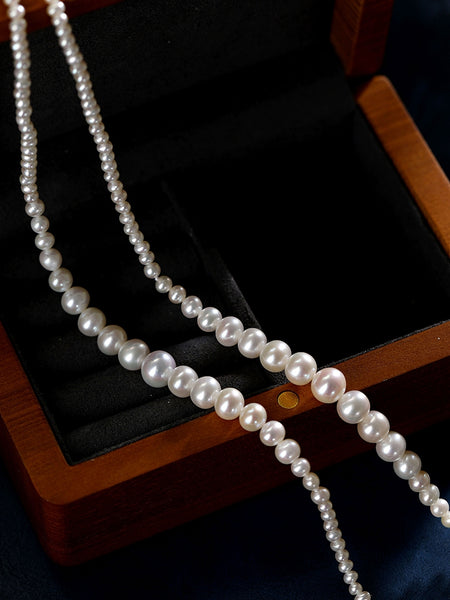 3.0-8.0mm-Natural-Freshwater-Pearl-Double-Strand-Necklace-Pearl-Jewellery