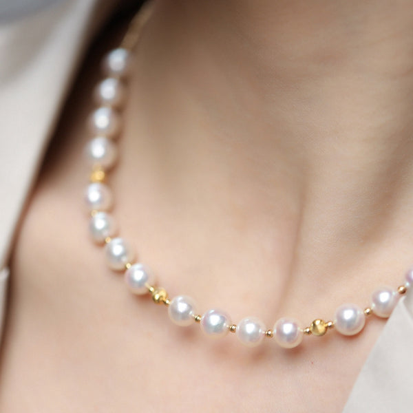 Genuine Akoya Cultured Pearl Bead Necklace And Bracelet Set In Gold Designs For Wedding Bridal