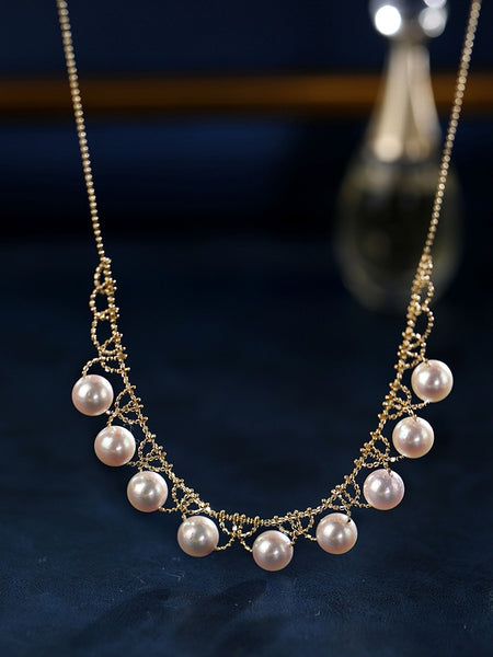 Vintage 7-7.5mm Hanadama Akoya Saltwater Cultured Gold Pearls Choker Necklace 18inch