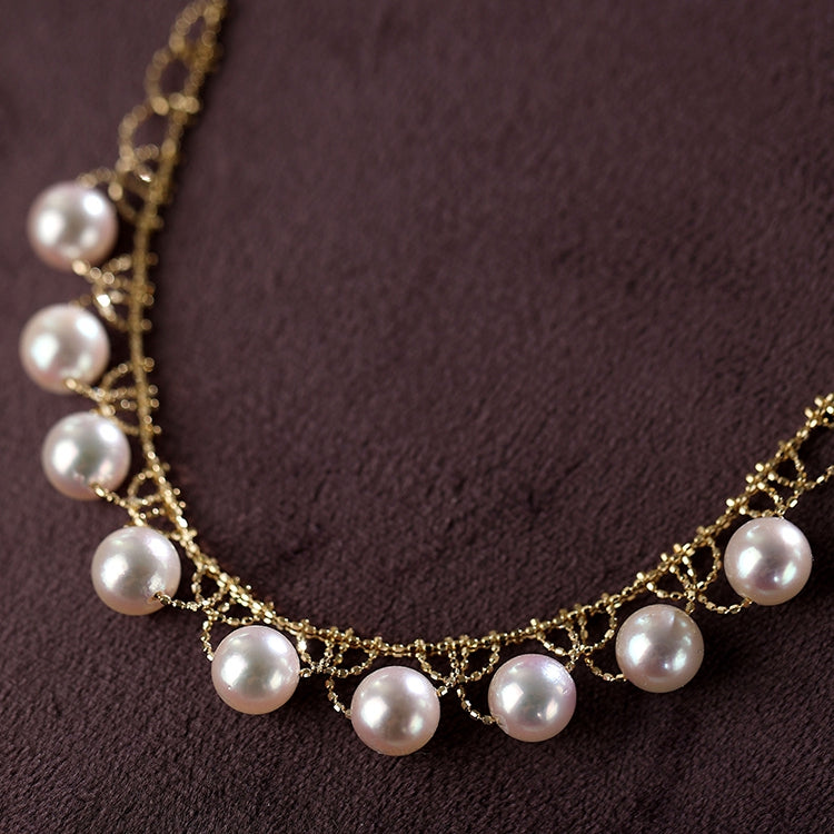 Vintage Hanadama Akoya Saltwater Cultured Gold Pearls Choker Necklace ...