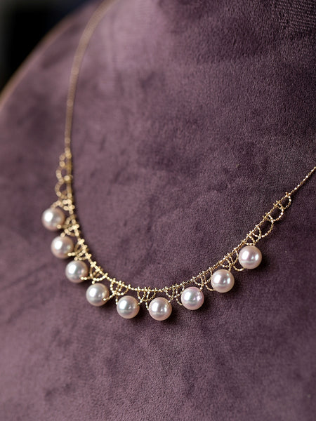 Vintage 7-7.5mm Hanadama Akoya Saltwater Cultured Gold Pearls Choker Necklace 18inch