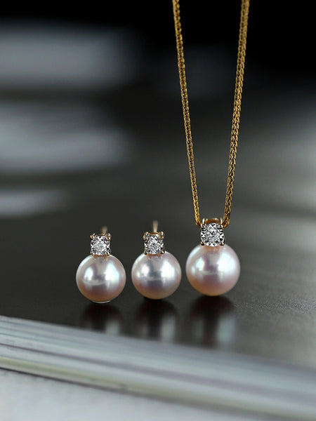 18K Gold AAAAA Quality Japanese White Akoya Cultured Pearl Stud Earrings Pearls Set for Women