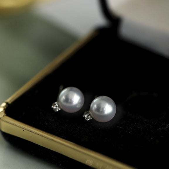 Japanese AAAAA Blue Akoya Cultured Pearl Earrings Necklace Sets For Women