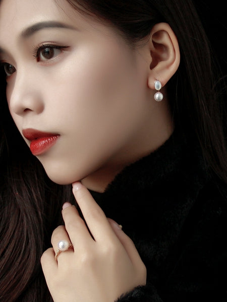 Genuine-8.0mm-White-Akoya-Pearl-Earrings-in-18k-Gold-Decor-Shell-for-Women-Gift