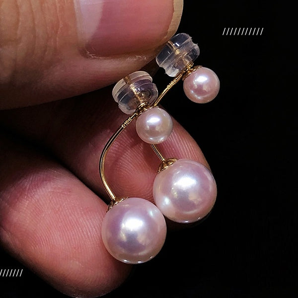 18K-Gold-4.5+6.5mm-White-Akoya-Saltwater-Cultured-Pearl-Stud-Earrings