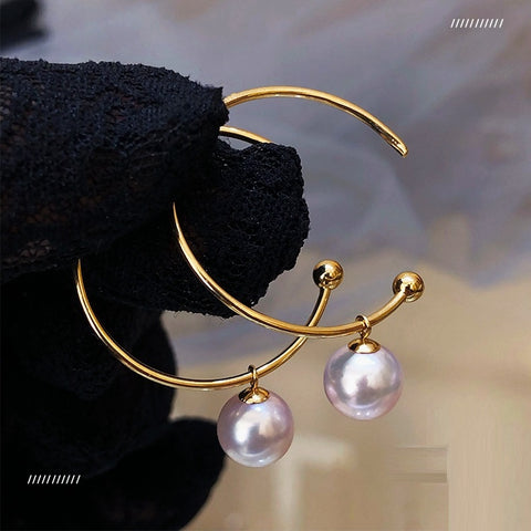 18k-Yellow-Gold-White-Round-Akoya-Saltwater-Cultured-Pearl-Hoop-Dangle-Earrings