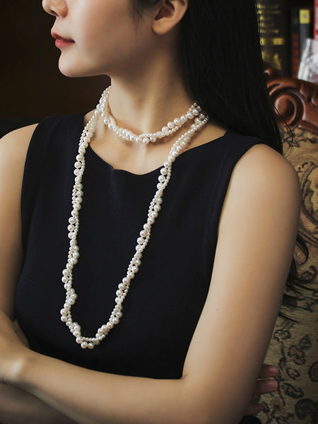 Vintage Style Cultured Multi Strand White Freshwater Pearl Necklace 14-18inch