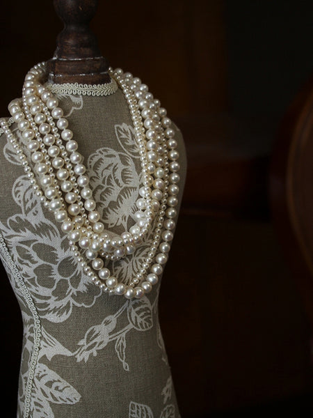 Vintage Style Cultured Multi Strand White Freshwater Pearl Necklace 14-18inch