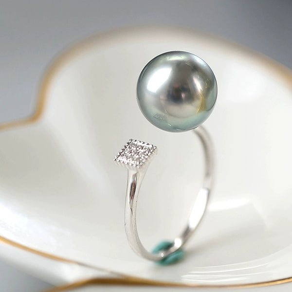 Cultured Tahitian South Sea Pearl Rings with 18K White Gold With Diamond For Wedding Bridal Gifts