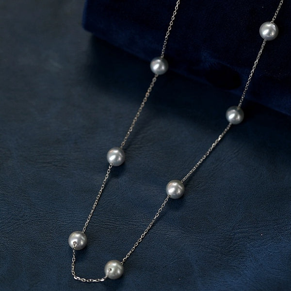 7.0-8.0mm-Real-Natural-Blue-Akoya-Pearls-Tincup-Necklace-Jewelry