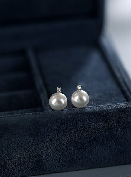 18K Gold AAAAA Quality Japanese White Akoya Cultured Pearl Stud Earrings Pearls Set for Women