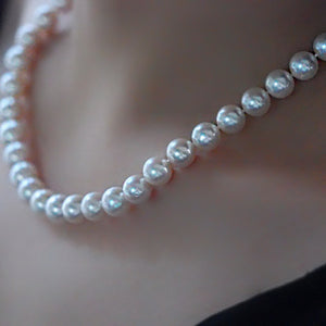 9-10mm-Real-Cultured-Freshwater-Pearl-Choker-Necklace-For-Women-With-  Sterling-Silver-Clasps