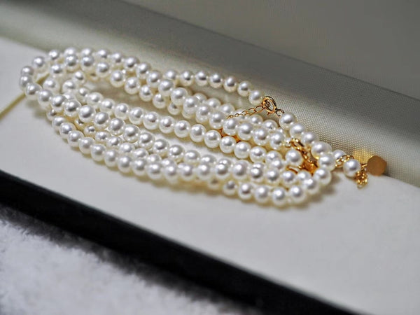 3mm Pure White Small Freshwater Cultured Pearl Necklace Bracelet Set For Women With 14K Gold