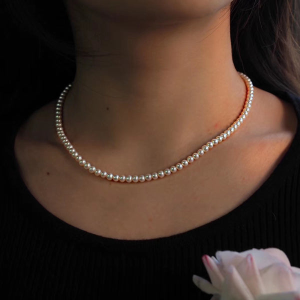 4mm-Pure-White-Freshwater-Pearls-Choker-Necklace-For-Women-With-14K-Gold