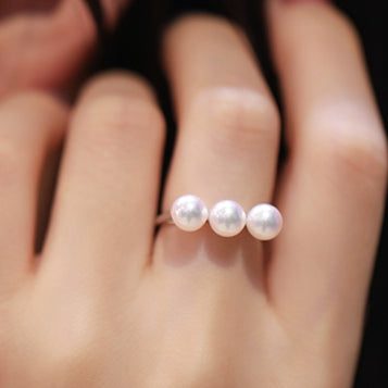 White 6-7mm Japanese Akoya 18K White Gold Cultured Pearl Ring For Women